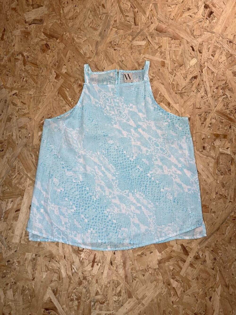 Worthington Womens Halter Top Medium Blue White Snakeskin Print Sleeveless